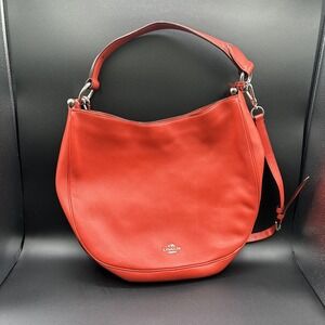 Coach Nomad Hobo Bag Purse‎ Glove tanned Leather Red Crossbody Bag